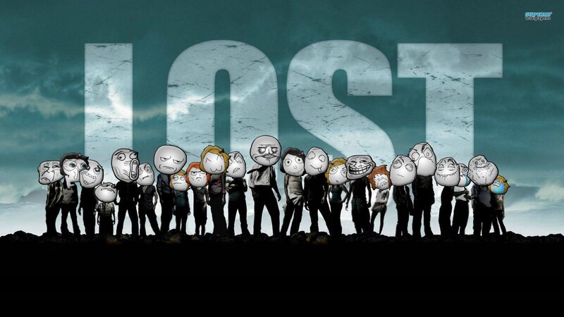 Meme characters in front of LOST logo