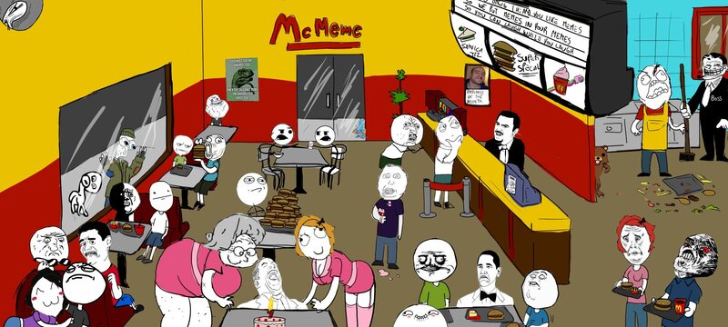 Meme Characters in Restaurant