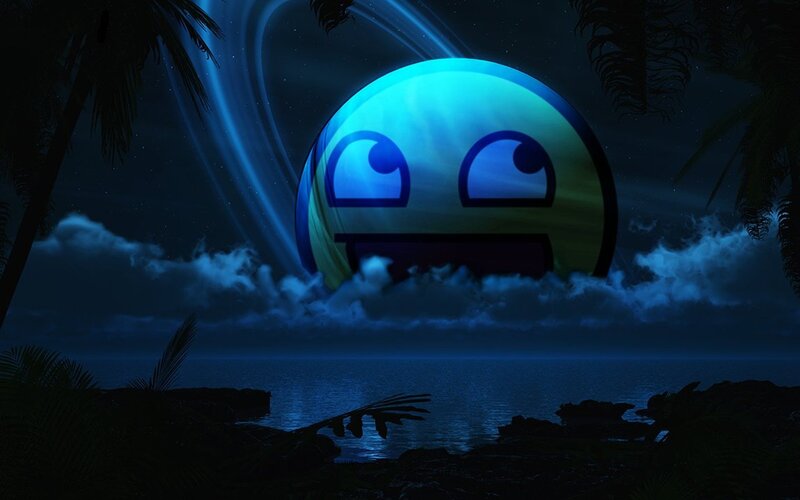 Meme moon over tropical beach