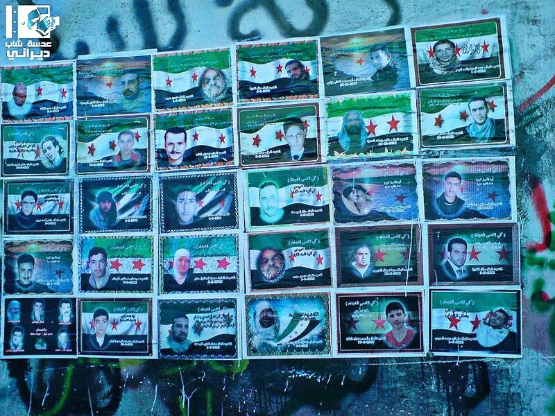 Memorial cards on a wall