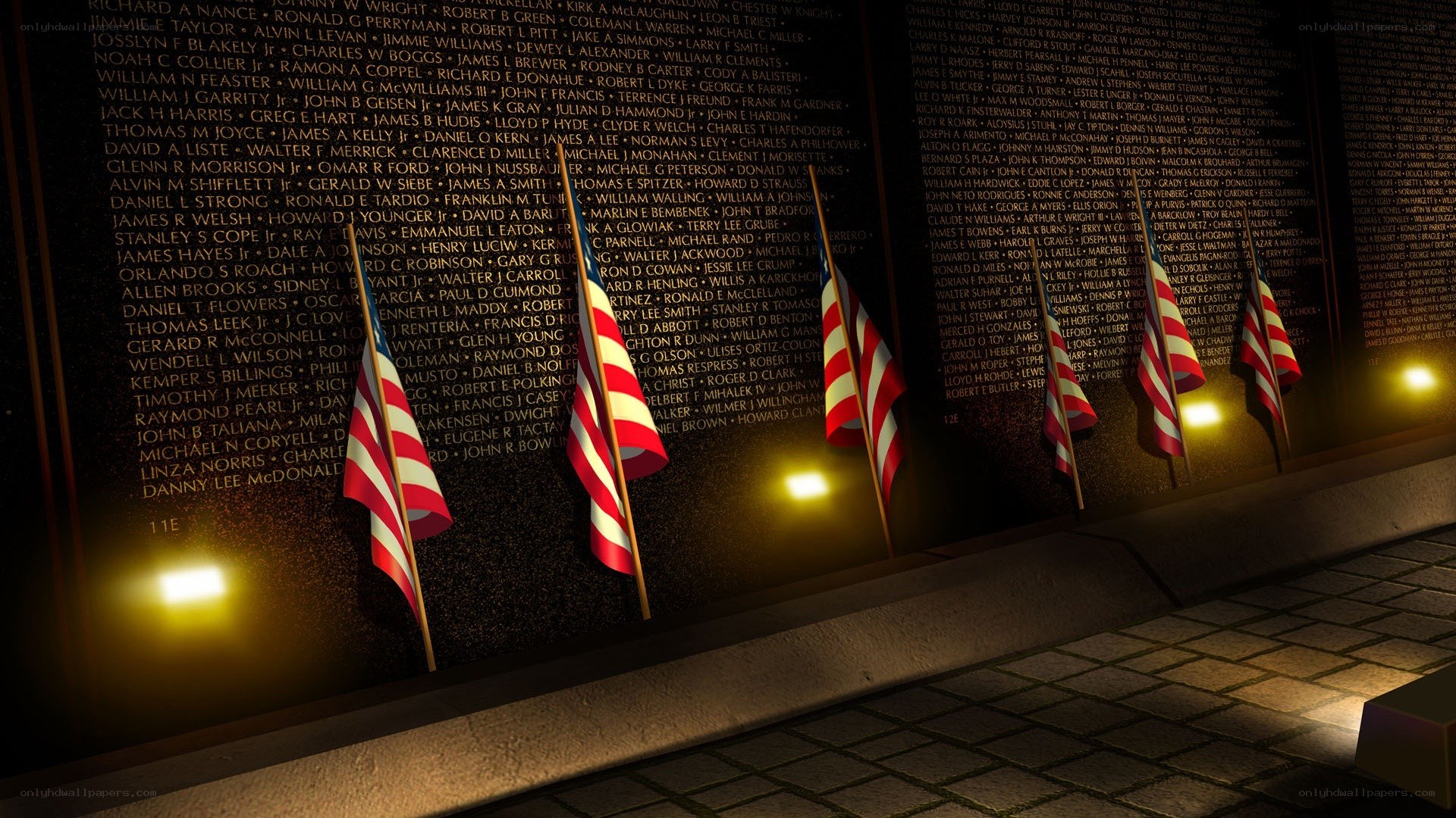 Memorial wall with flags