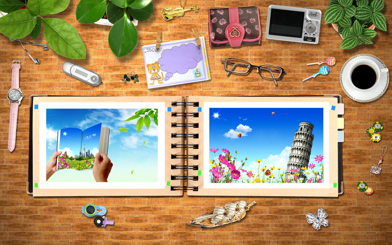 Memory album with travel photos