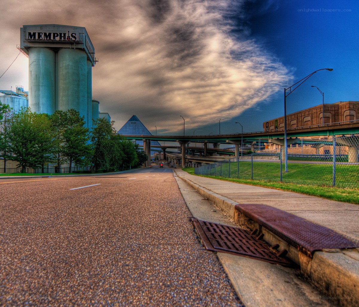 Memphis silos and highway scene
