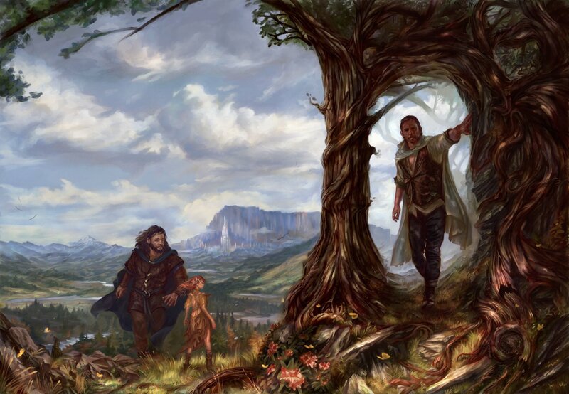 Men and Child in Forest
