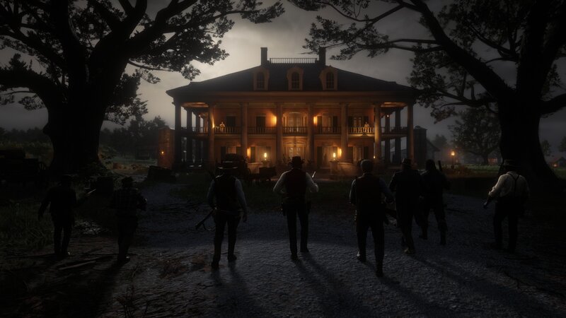 Men Approaching Mansion