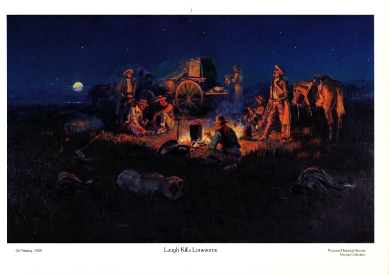 Men Around Campfire — Blue