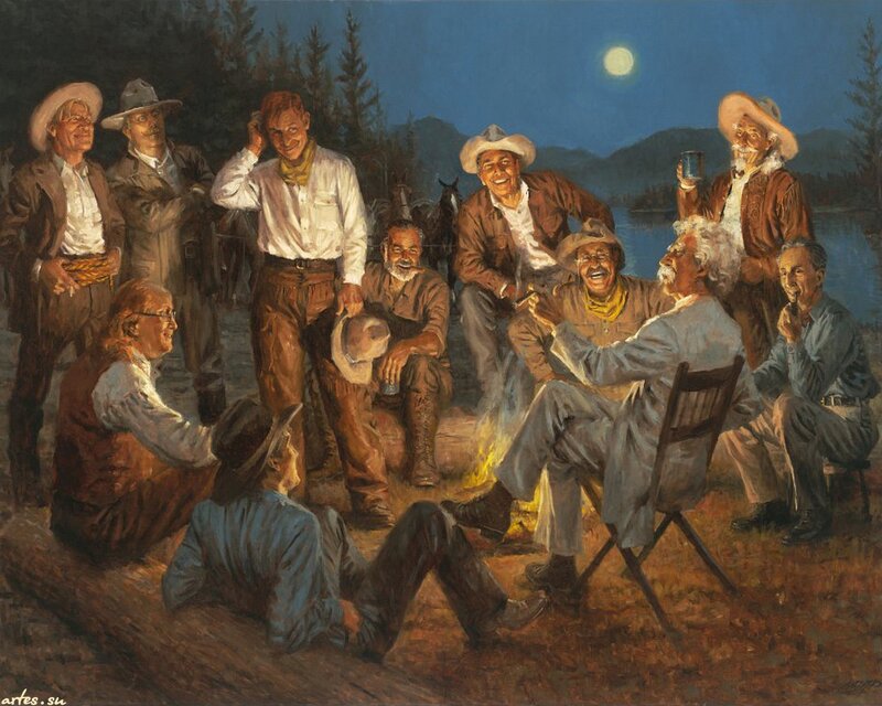 Men Around Campfire