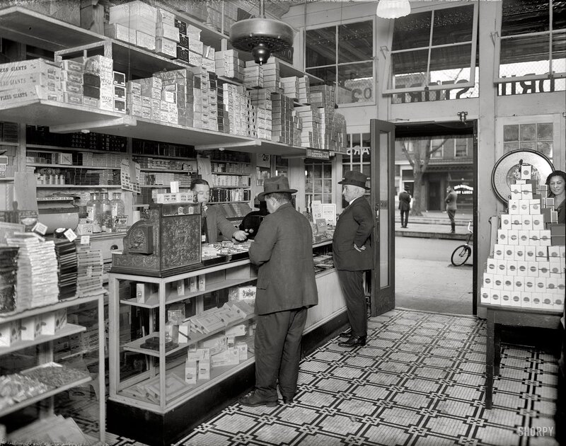 Men at a general store counter