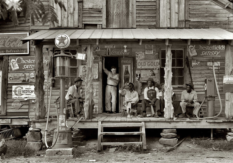 Men at a rural gas station