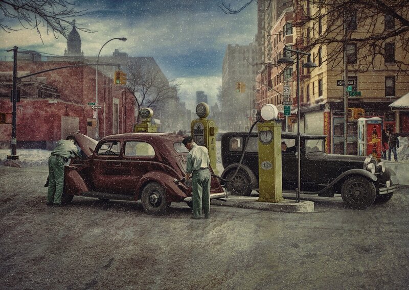 Men at Vintage Gas Station