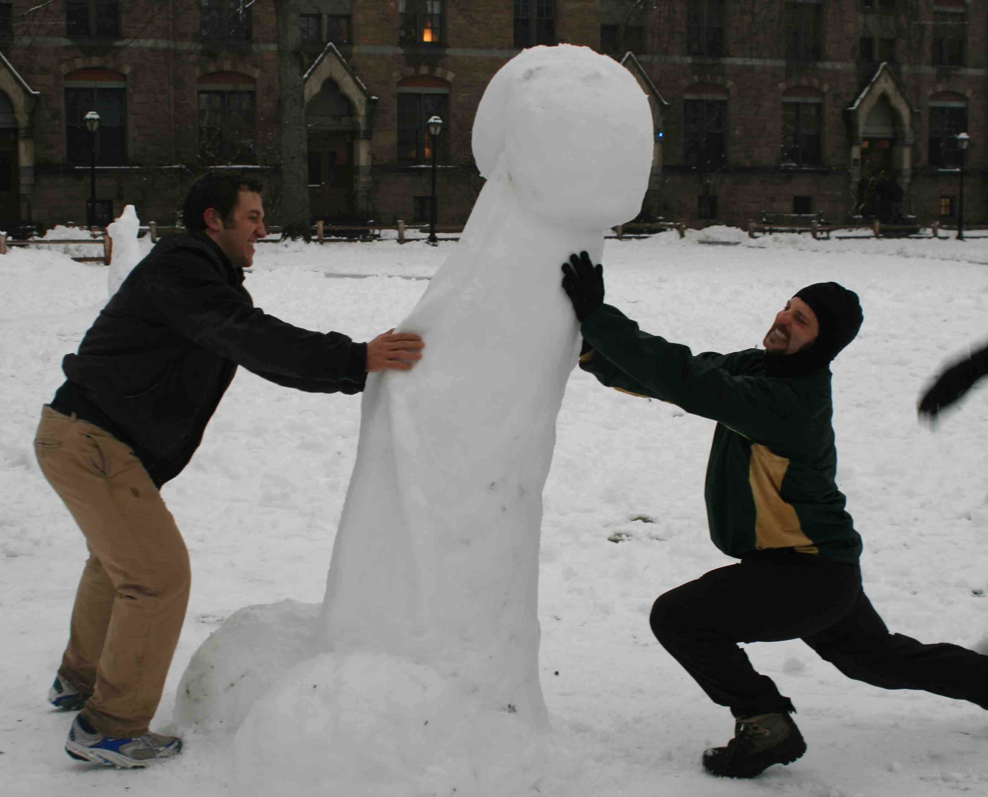 Men building a snow sculpture
