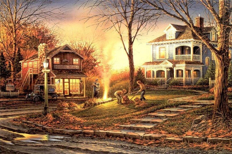Men Burning Leaves