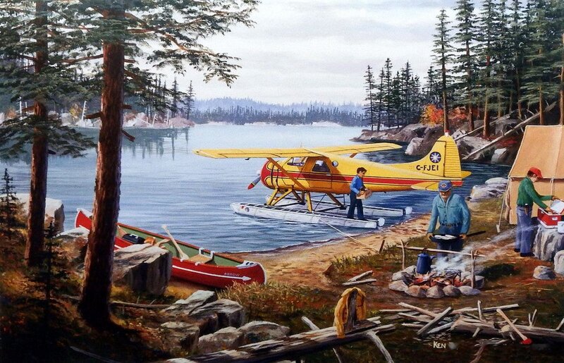 Men Camping by Lake — Yellow