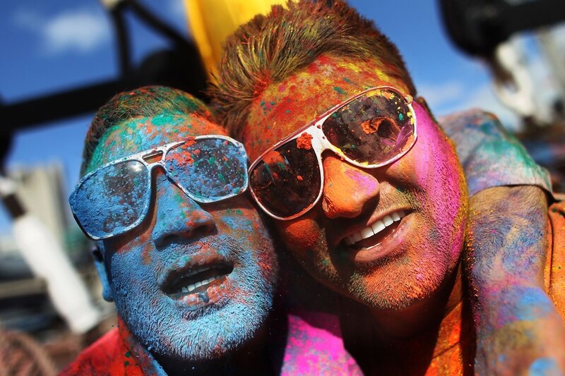 Men celebrating Holi festival