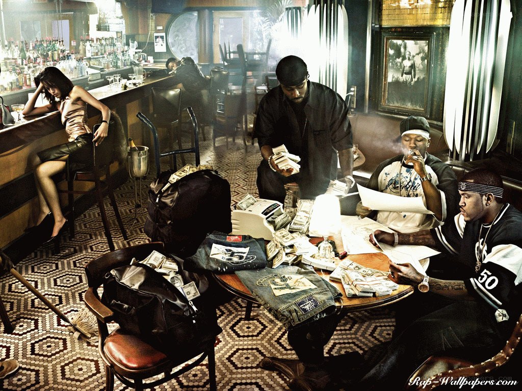 Men counting money in a bar