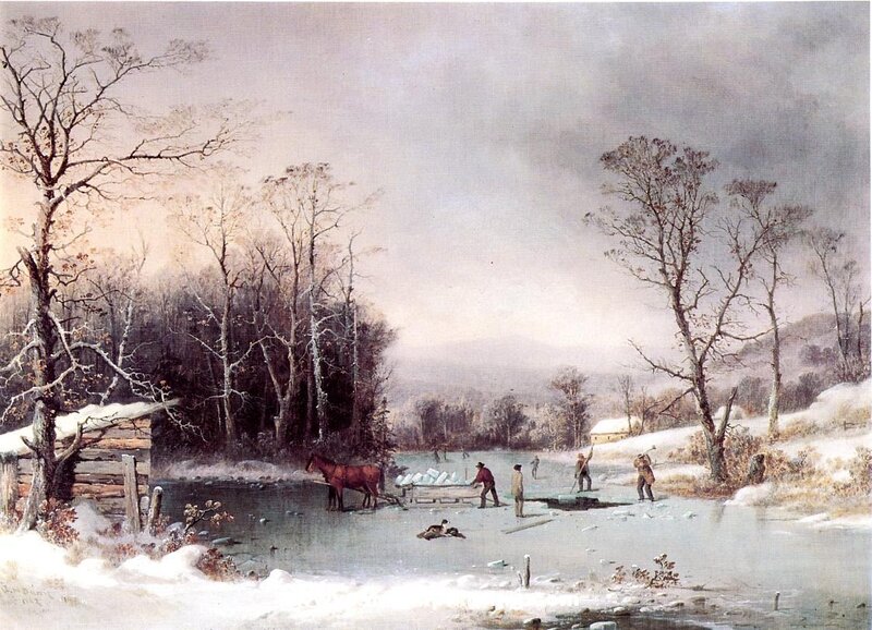 Men Cutting Ice on River