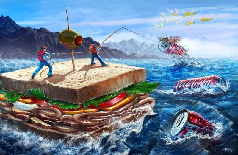 Men Fishing on Sandwich — Blue, Dramatic