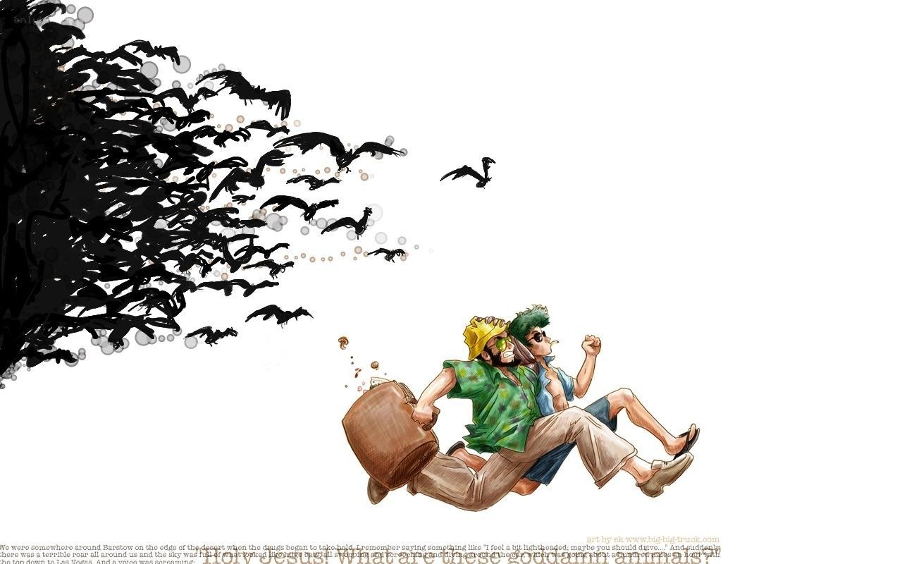 Men fleeing birds