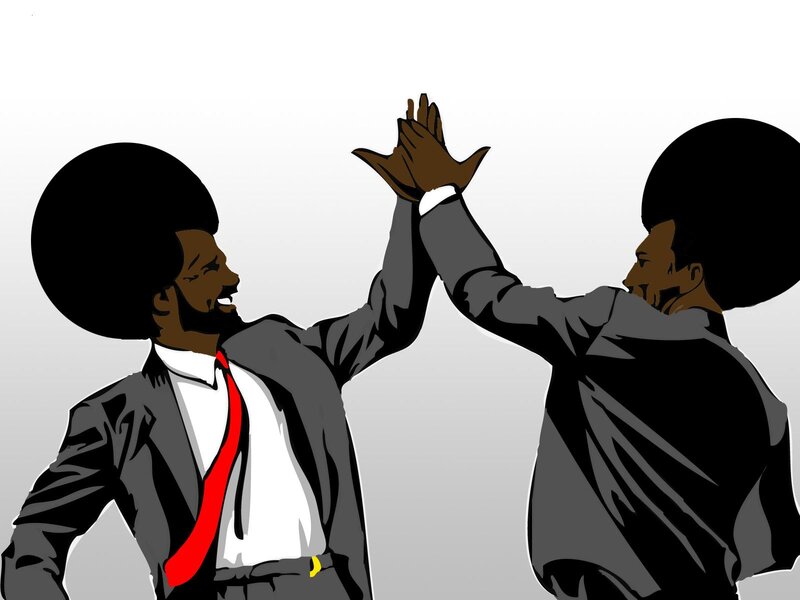 men giving high five