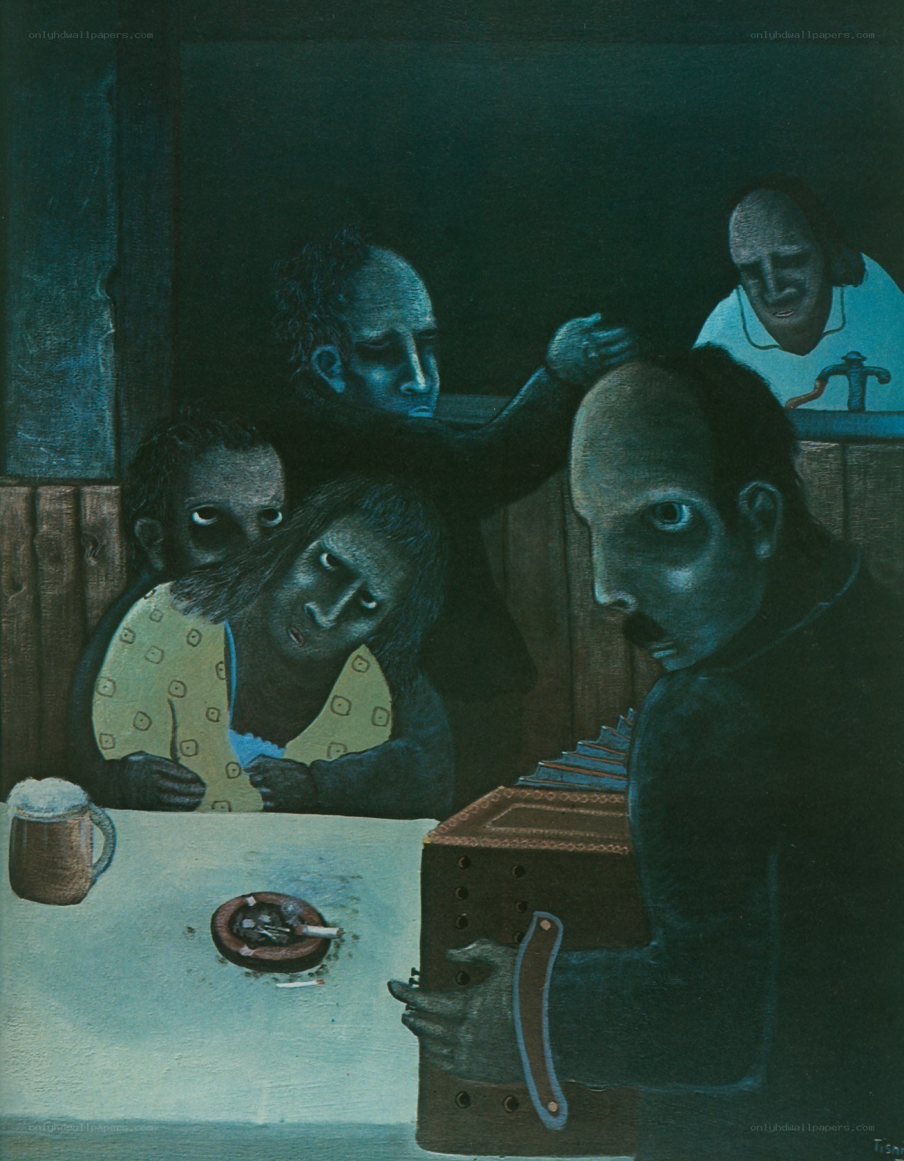 Men in a dimly lit room