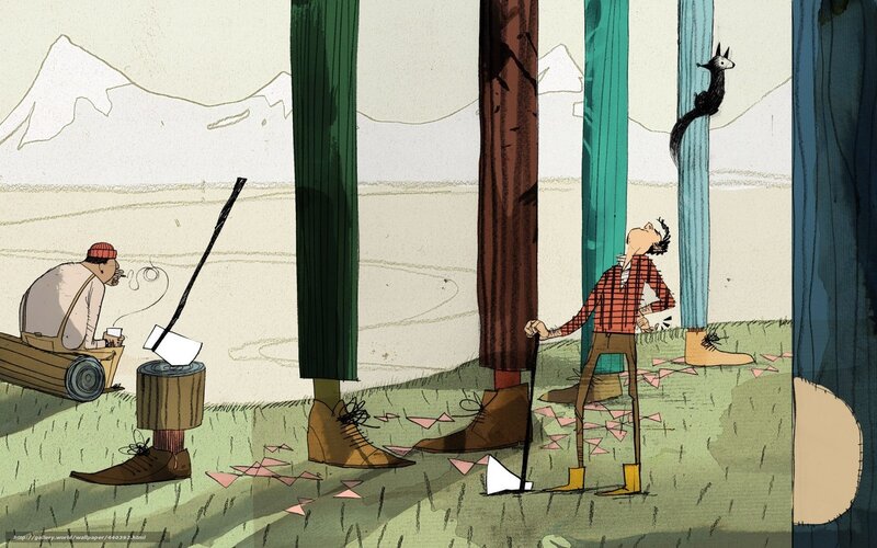 Men in a forest clearing