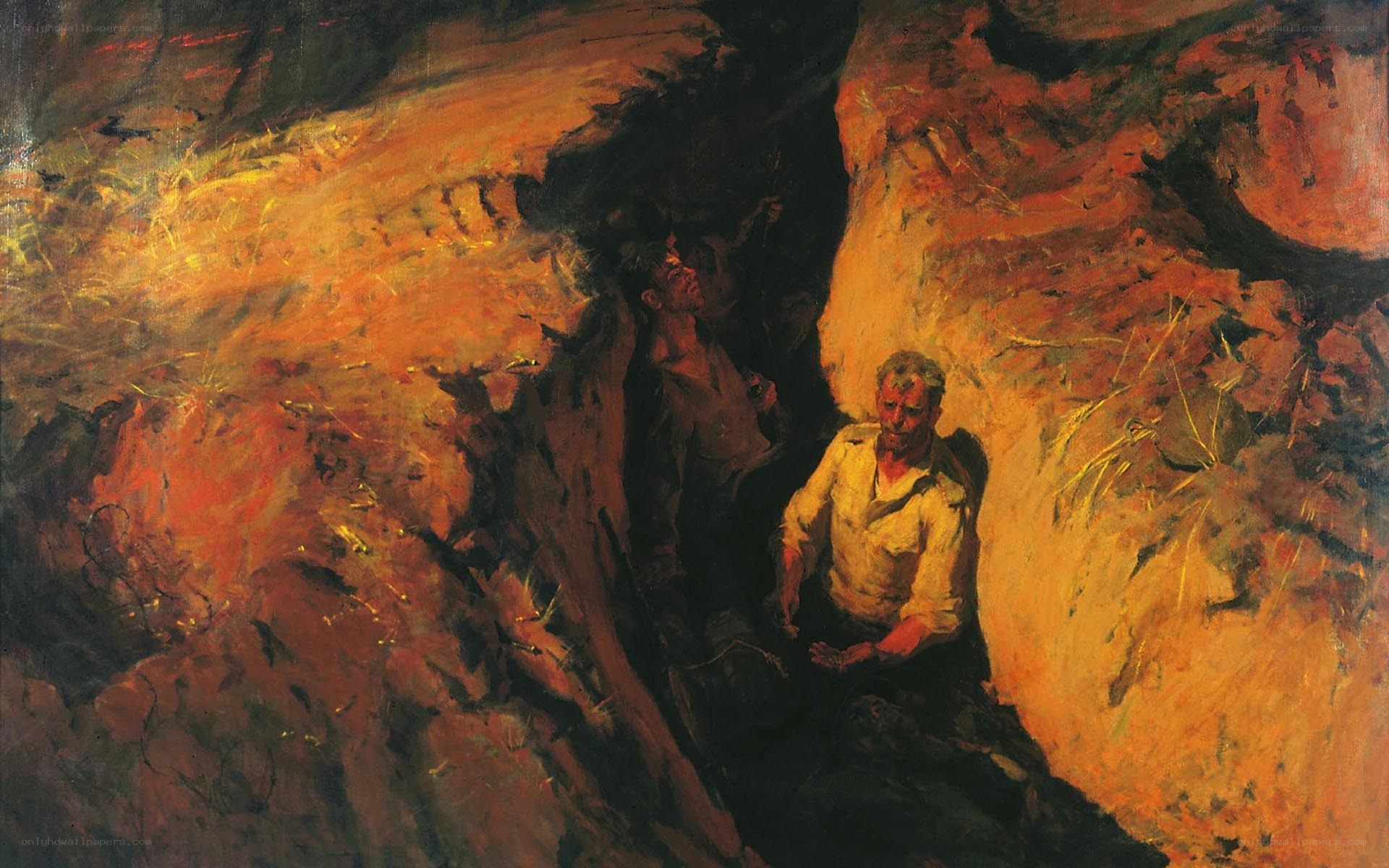 Men in a rocky cave