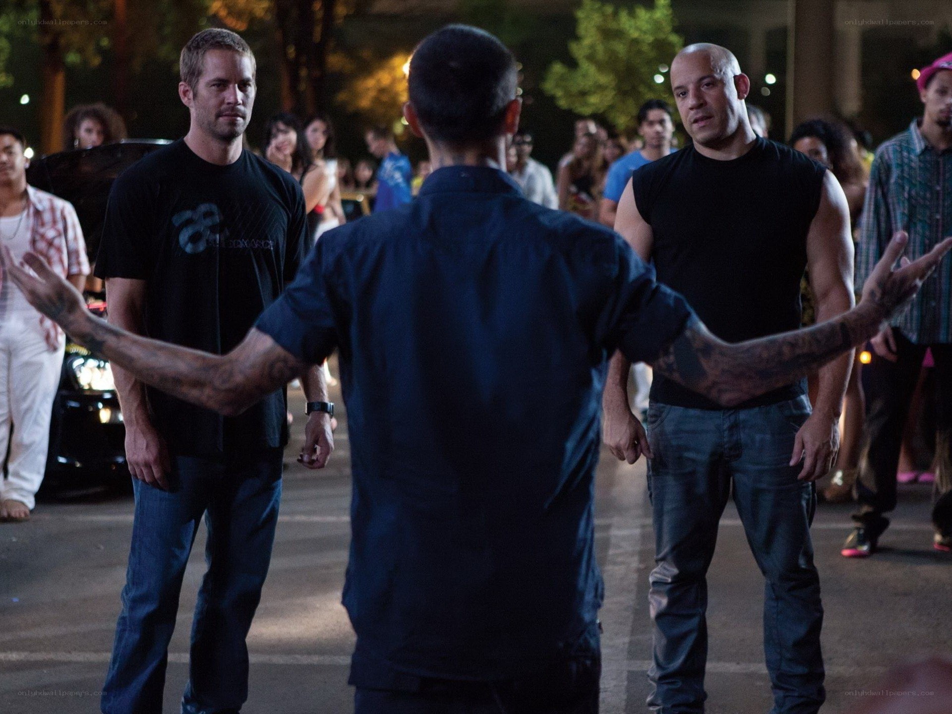 Men in a street confrontation
