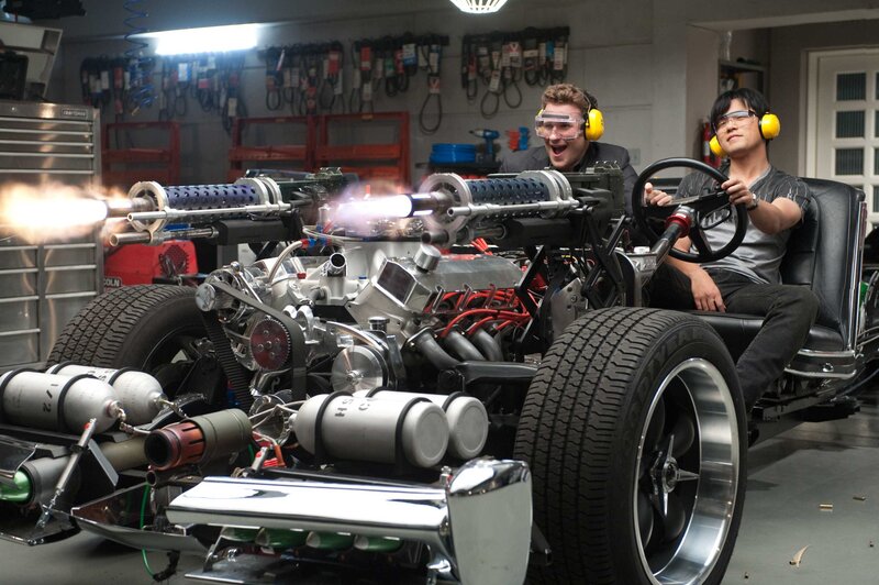 Men in a weaponized car