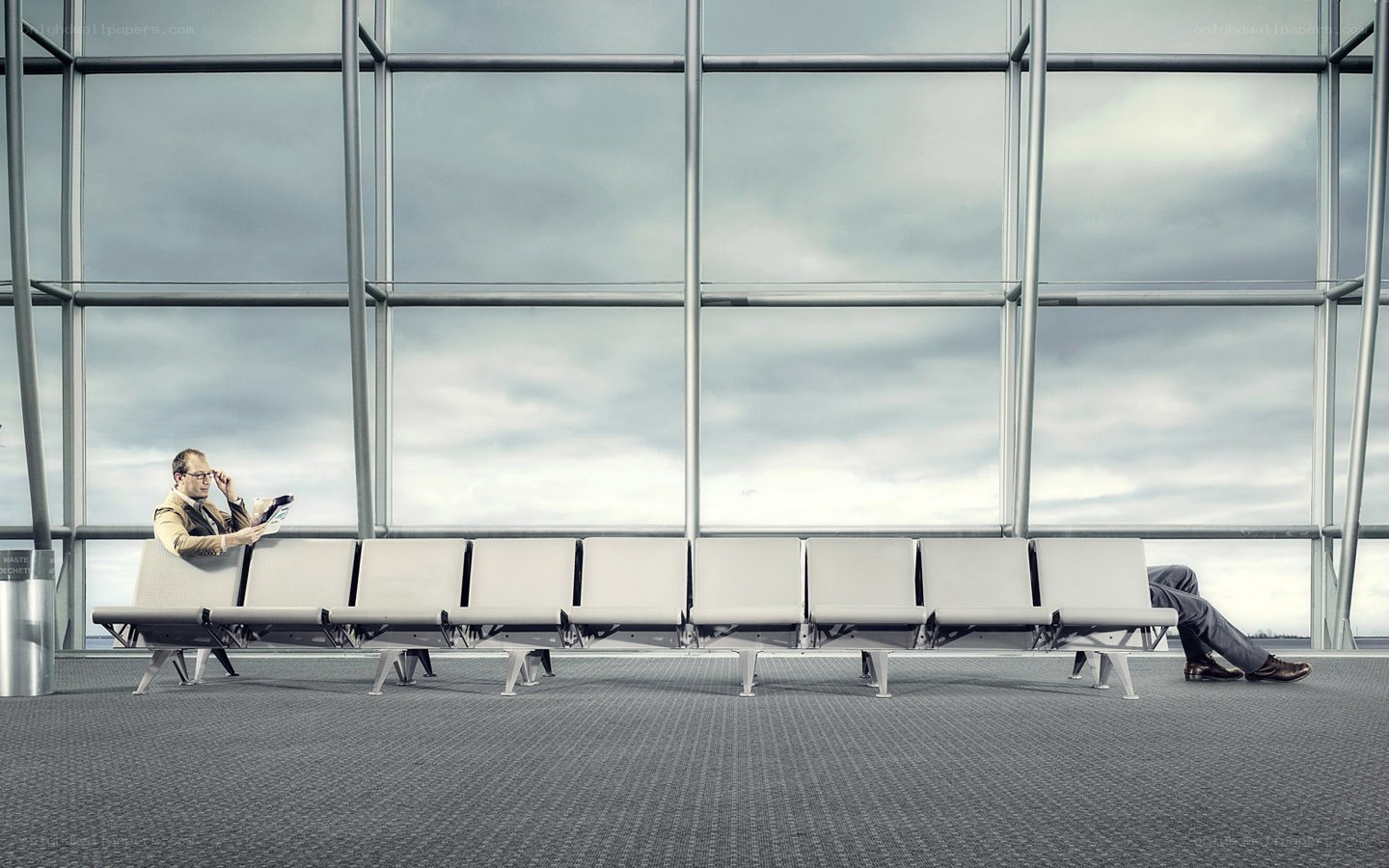Men in airport waiting area