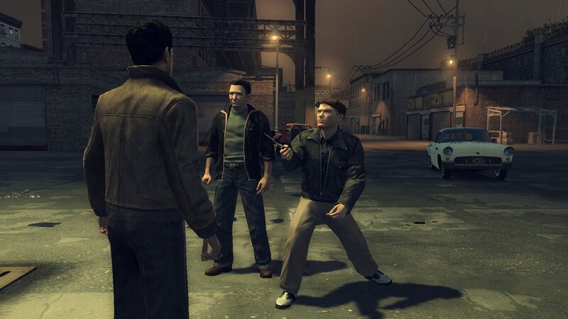 men in alley with knife