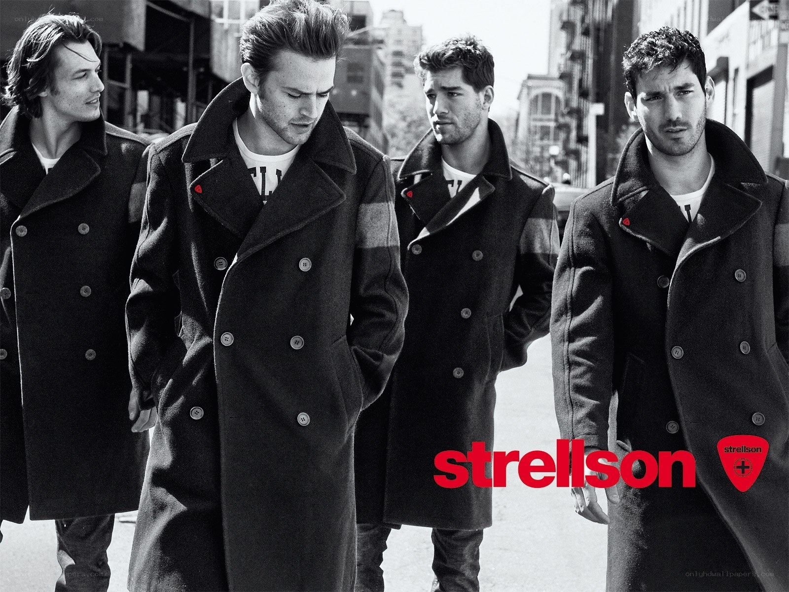 Men in coats on city street