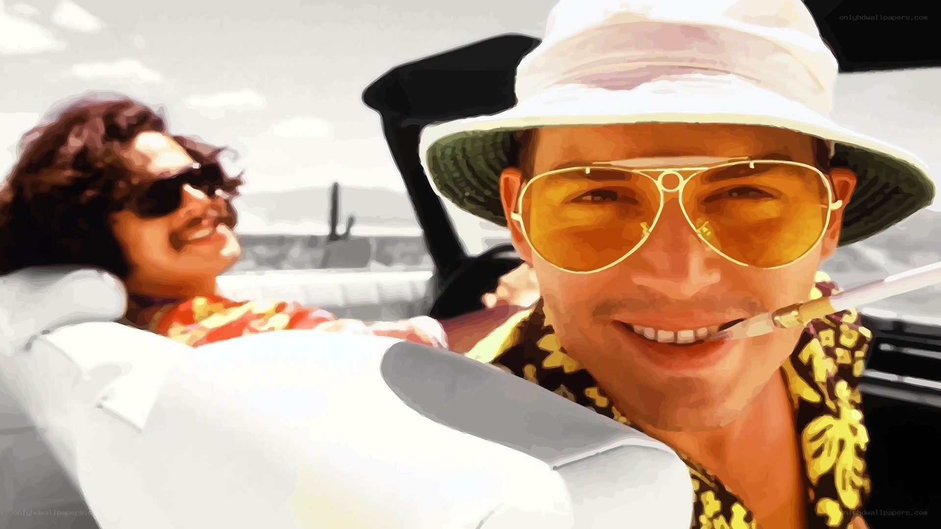 men in convertible car