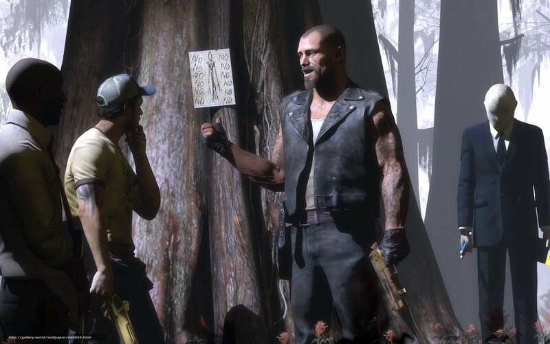 Men in forest with sign
