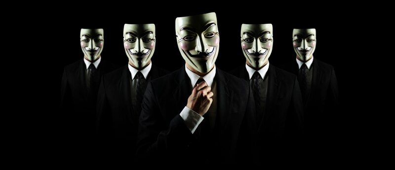 Men in Guy Fawkes Masks — Black, Dramatic, Photograph, Suits, Black Background