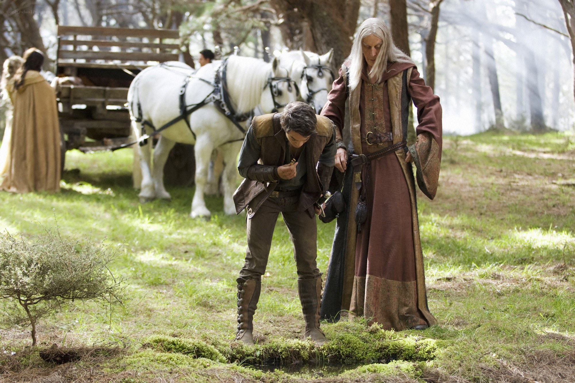 Men in medieval attire in forest