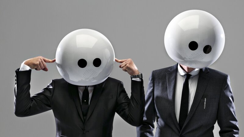men in robot head masks