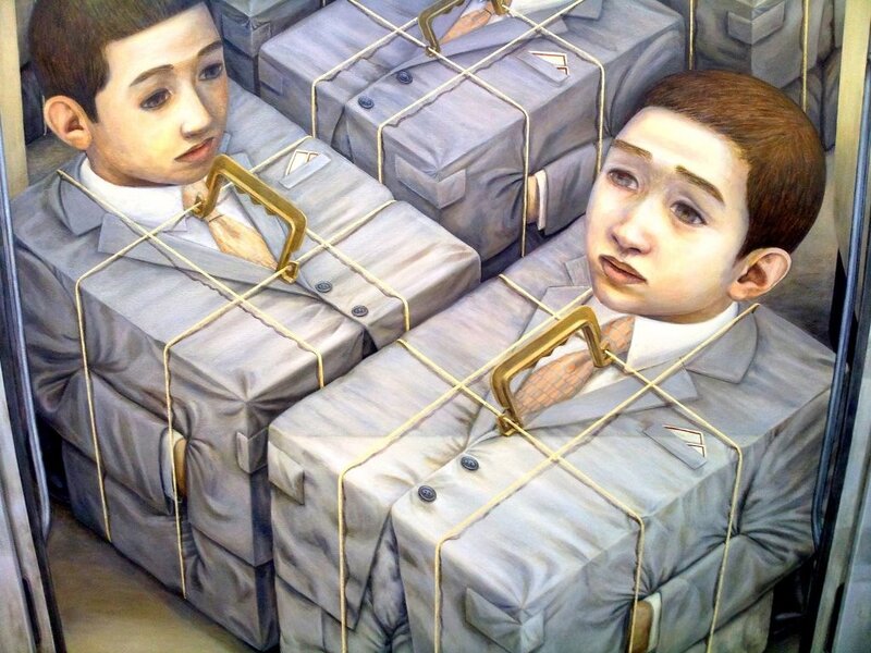 men in suits as luggage