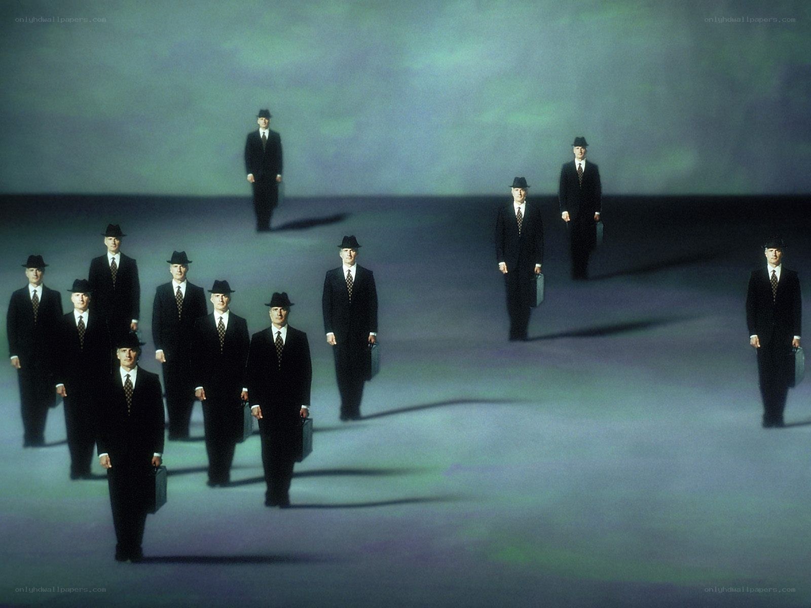 Men in suits walking in a line