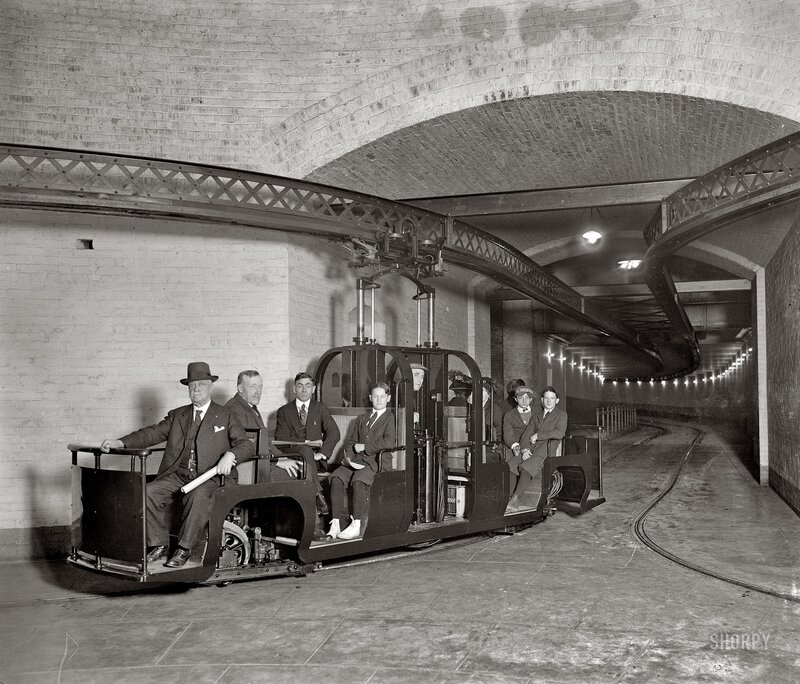 Men in vintage rail car
