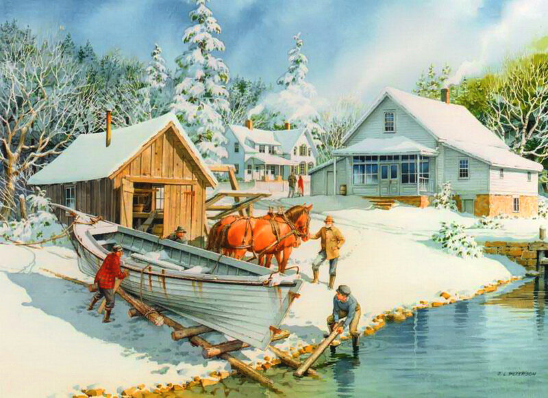 Men Loading Boat in Winter