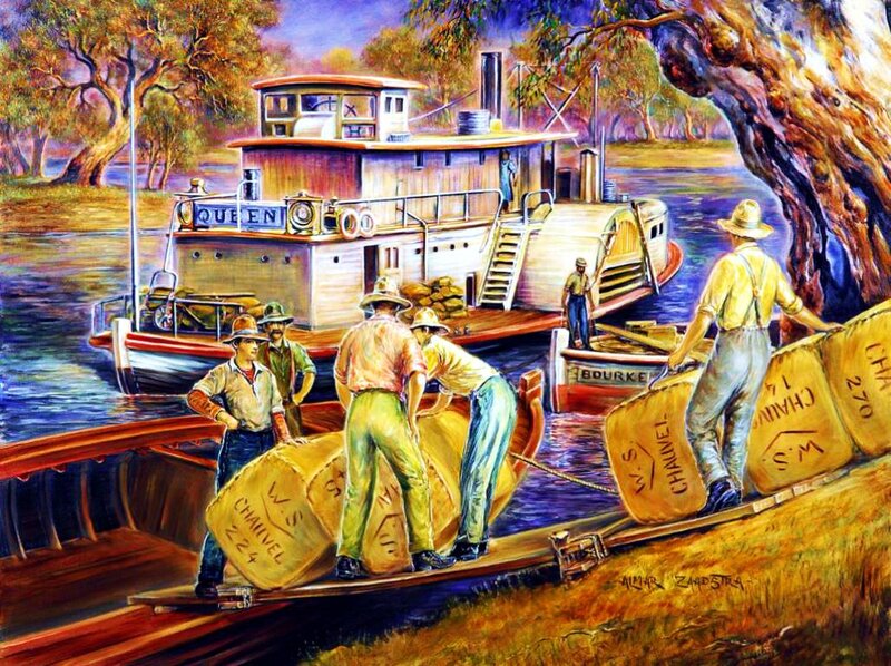 Men Loading Sacks on Boat