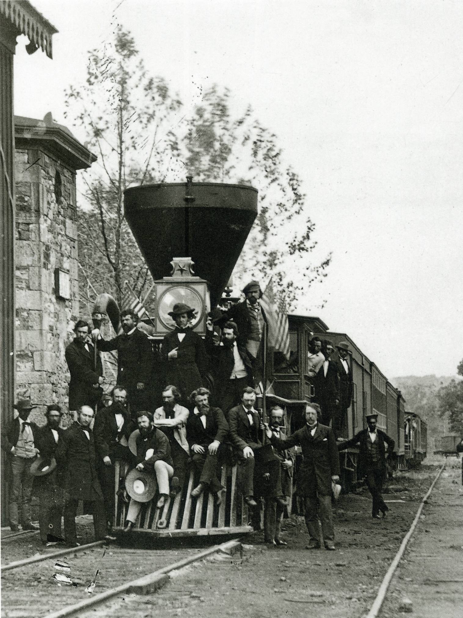 Men on a historic train