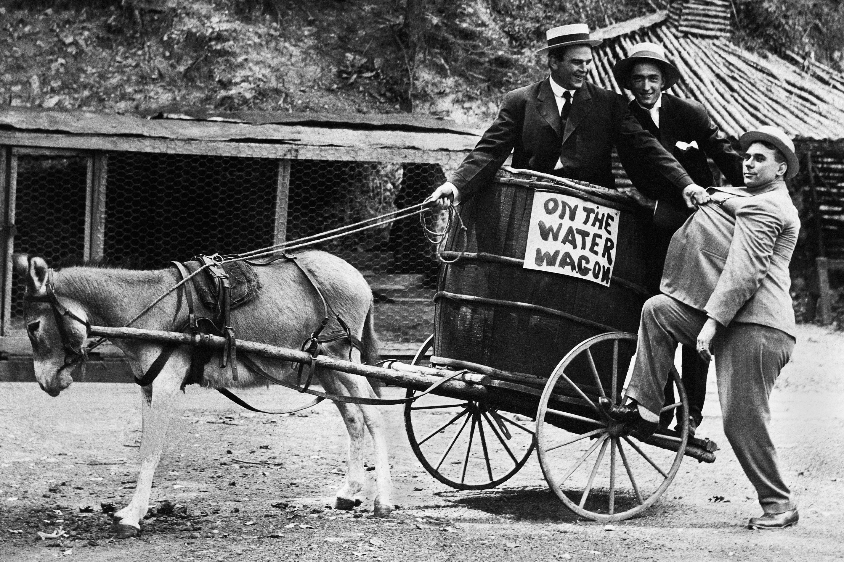 Men on a water wagon