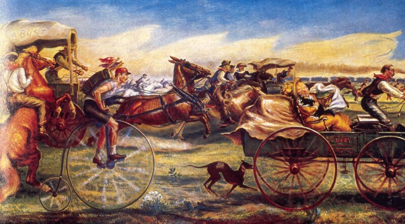 Men on Bicycles and Wagons
