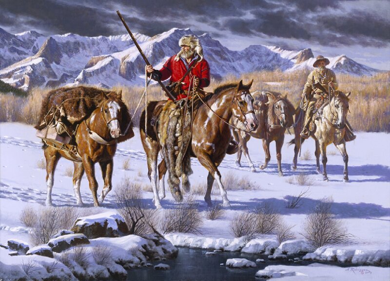 Men on Horseback in Snow