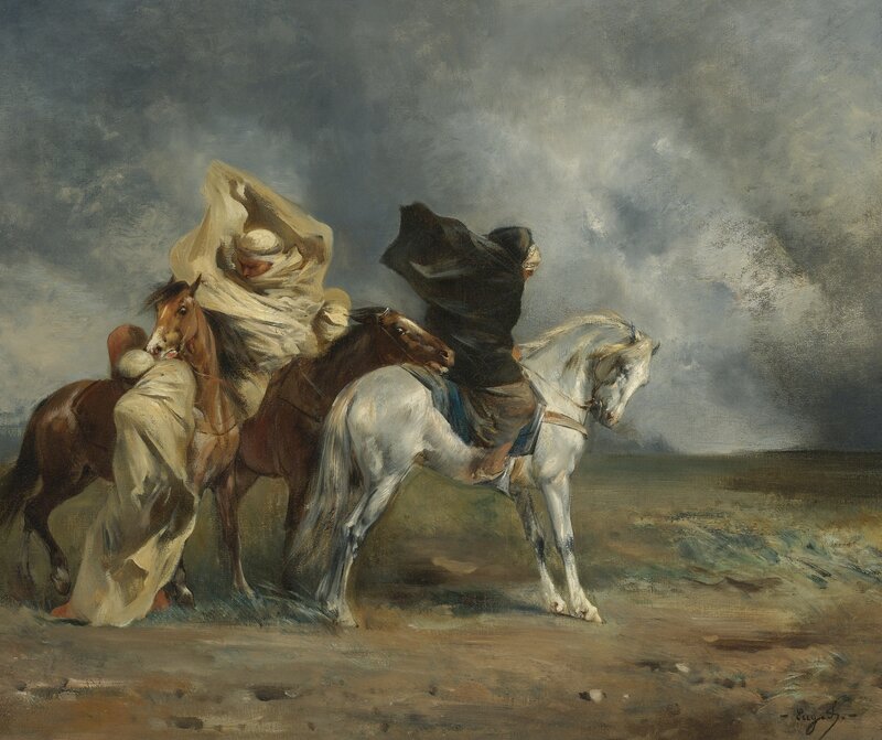 Men on Horses in Storm — Gray