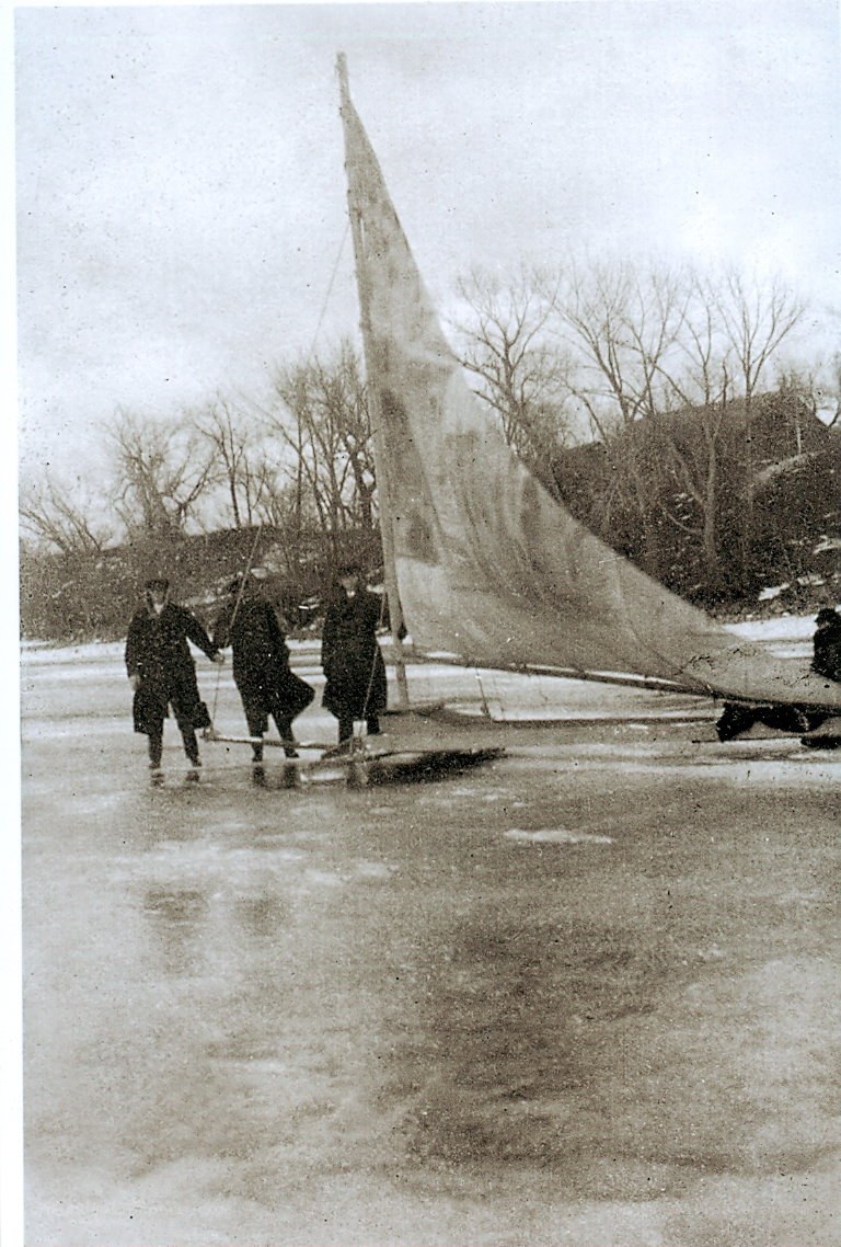Men on ice sailboat