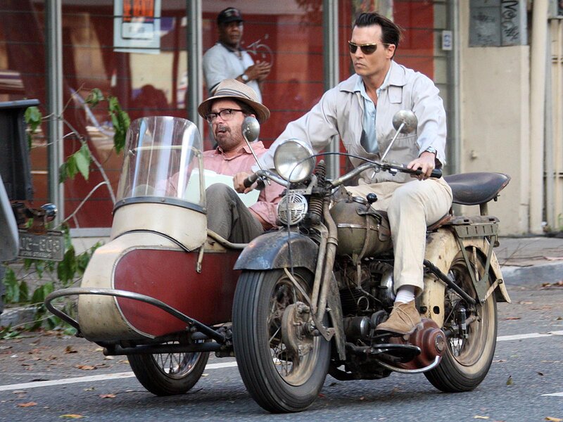 Men on Motorcycle with Sidecar — Beige