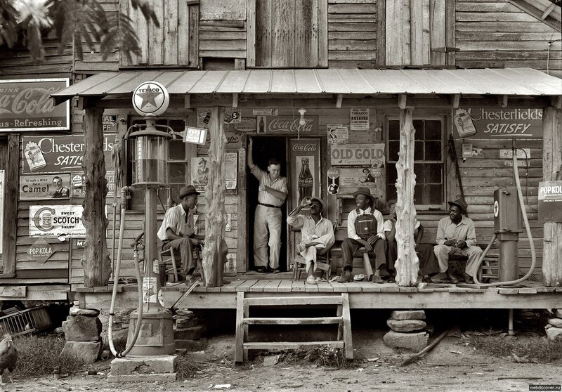 Men on Porch — Black, Calm, Photograph