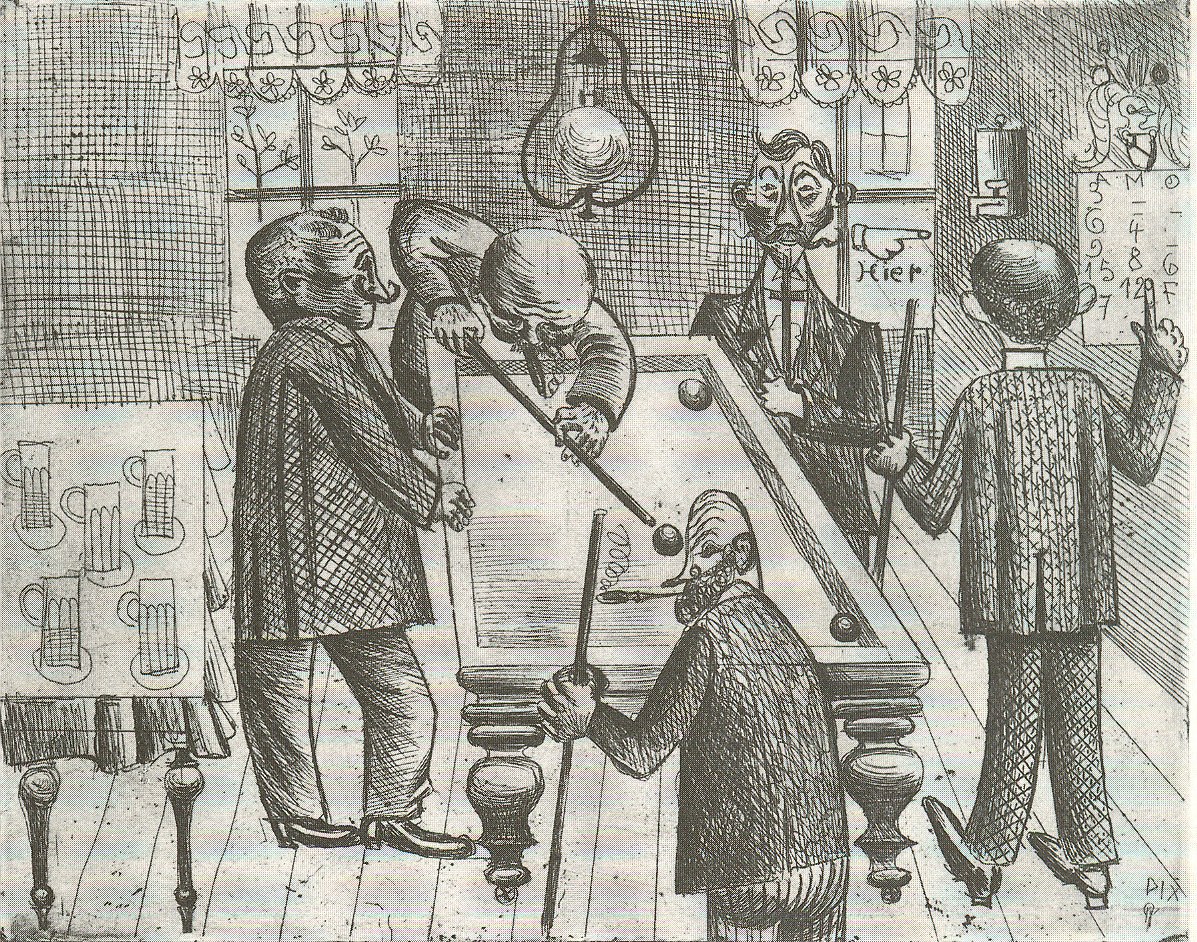 Men playing billiards in a pub